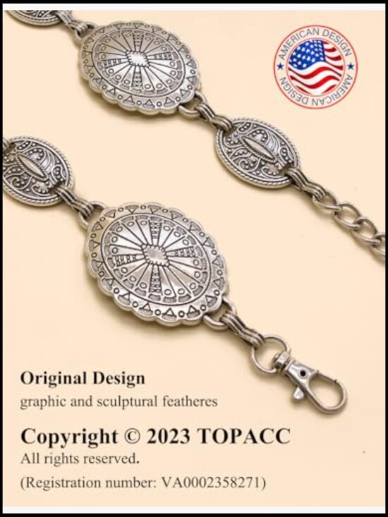 Western Metal Concho Chain Belt for Women, Zinc Alloy, Pull-Through Closure main image 5